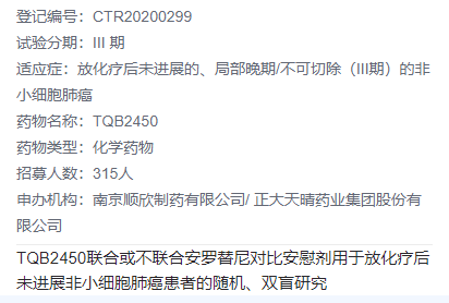 TQB2450临床试验(对比安慰剂)