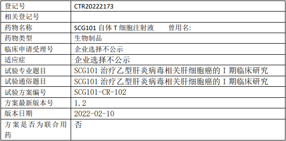 星汉德生物SCG101临床试验,SCG101自体T细胞注射液治疗乙型肝炎病毒相关肝细胞癌的I期临床试验