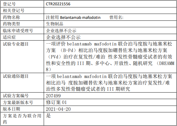 葛兰素史克Belantamab Mafodotin临床试验,评价Belantamab Mafodotin(贝兰他单抗莫福汀、玛贝妥单抗)联合泊马度胺与地塞米松方案(B-Pd)相比泊马度胺加硼替佐米与地塞米松方案(PVd)治疗复发性/难治性多发性骨髓瘤有效性和安全性的III期临床试验