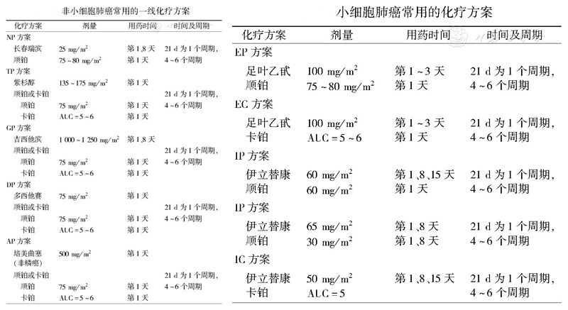 肺癌化疗药物及方案