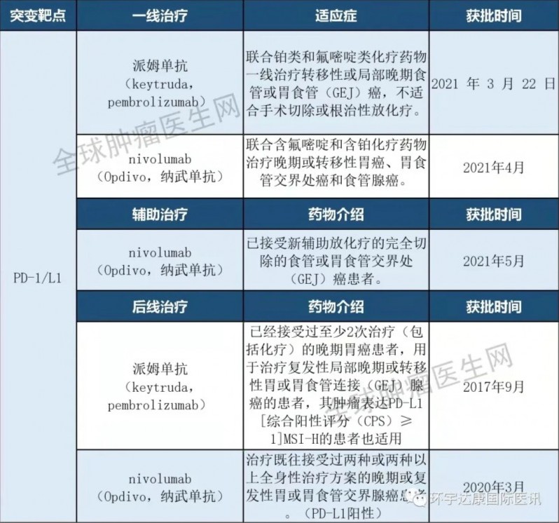 胃癌免疫治疗药物有哪些